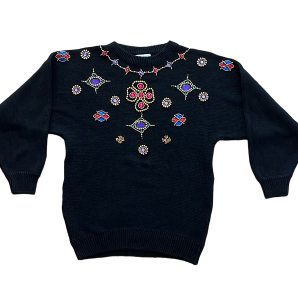 Y2K VINTAGE CASUAL CORNER BEADED WOMENS KNIT SWEATER SIZE MEDIUM